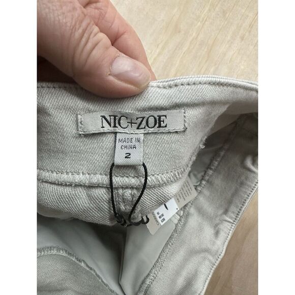 Nic + Zoe 5 Pocket Mid Rise Denim Straight Leg Ankle 2 Acorn BeigePull On Jeans - Picture 5 of 6